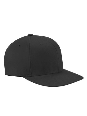 Flexfit Wooly Twill Pro Baseball On-Field Shape Cap - 63% polyester, 34% cotton, 3% spandex. 3 3/4" crown; high profile; sewn eyelets; eight-row stitching on rounded flat visor.