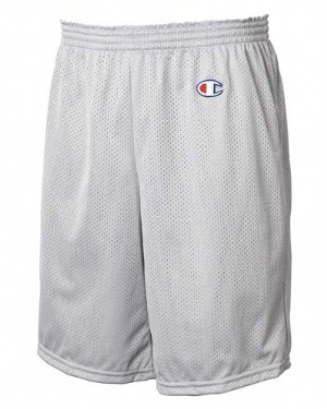 Long Mesh Shorts - 100% double-ply nylon mesh. full athletic cut; elastic waistband with inside drawcord; side vents; "c" logo on left hip; 8" inseam; athletic grey is 100% trilobal polyester mesh.