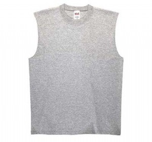 6.1 oz Cotton Sleeveless T-shirt - 100% heavyweight cotton, 5.4 & 6.1 oz., preshrunk. double-needle stitching throughout; heather grey is 90% cotton, 10% polyester; bound-on self trim around neck and armholes.