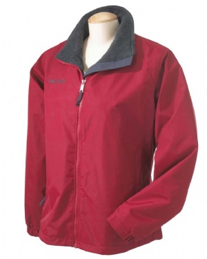 Falmouth Ladies Parka - 100% nylon burgundtal cloth shell, 100% polyester mtr fleece lining. full-front zip to top of collar; columbia logo on right chest; inside left-chest security pocket; elastic cuffs with adjustable velcro; zippered pockets, rib-knit waistband; heather is 75% polyester, 25% rayon mtr fleece lining.