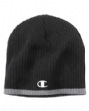 Striped Knit Beanie - Acrylic knit; champion "c" embroidered logo on the...