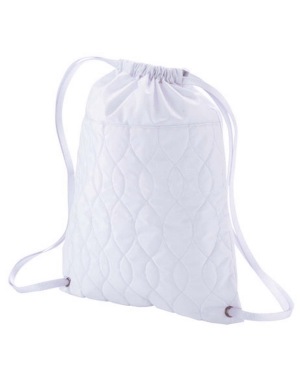 Quilted Cinch Sack - 100% microfiber; strong webbing straps a shade darker than body color; quilting matches signature vest, p. 54