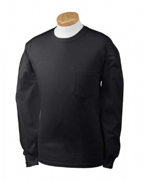 6.1 oz. Ultra Cotton Pocket Long-Sleeve T-Shirt - 100% heavyweight cotton, 6.1 oz, preshrunk; double-needle stitched five-point pocket; taped neck and shoulders; five-point left chest pocket.