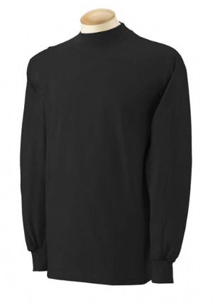 6.1 oz Ultra Cotton Long-Sleeve Mock T-shirt - 100% cotton, 6.1 oz. preshrunk. Double-needle stitching throughout; taped neck and shoulder; dark heather is 50% cotton, 50% polyester; Lycra spandex-reinforced neck and cuffs.