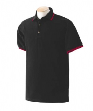 7 oz Cotton Piqu Polo with Pinstripe Trim - 100% cotton, 7.0 oz., preshrunk. Double-needle stitching throughout; contoured welt-knit collar and cuffs; three-button placket, woodtone buttons. 