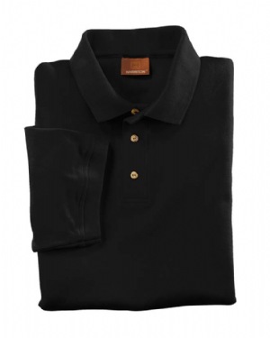 Short Sleeve Interlock Mens Polo - 100% ringspun cotton interlock, 6oz. Horn-style buttons. Side seamed. Fully topstitched.