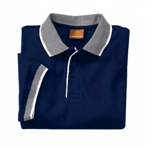 Cotton Piqu Mens Colorblock Polo - 100% Cotton. Two-color tipped collar; self-fabric flat-contrast piping inserted into placket edge; three dyed-to-match buttons; side-seams for a gently contoured fit. 