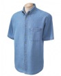 Mens Short-Sleeve Denim Shirt - 100% cotton indigo denim, 6.5 oz. inside, flat-...