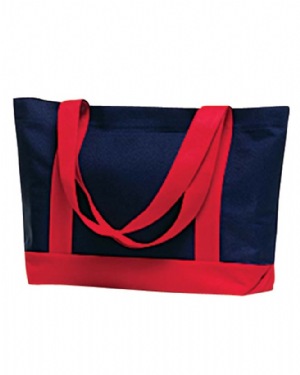 Contrast Handle Tote Bag - 600-denier polyester tote bag with large outside pocket, pvc backing and contrast handles.