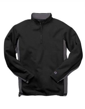 8.8 oz Performance Double Dry Fleece Half-Zip - 100% polyester bonded fleece, 8.8 oz; moisture-management material; raglan sleeves; "c" logo on left sleeve; double-needle stitching on sleeves and bottom hem; drawcord bottom with barrel stopper; contrast self-fabric side panels; welted front zipper pockets.