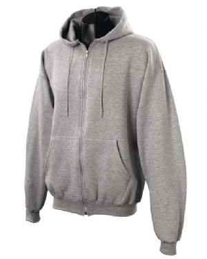 9 oz 50/50 Full-Zip Hood - 50% cotton, 50% polyester, 9.0 oz. 1x1 rib with spandex at cuffs and waist; two-ply hood with matching basketweave-tipped drawcord; full-zip front with aluminum zipper; front-pouch pockets with bar tacks.
