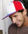 Pinwheel Cap - Fitted cap with contrast colors on front and back panels. Flat bi...