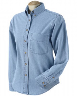 Women's Classic Denim Shirt - 7 oz., 100% cotton denim. Double-needle tailoring. Button-down collar. Seven woodtone buttons. Left-chest pocket. Long-sleeves. Two-button sleeve plackets. Women's cut.